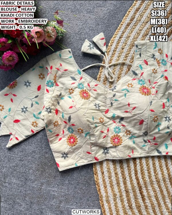 Heavy Khadi Cotton Embroidered Designer Blouse