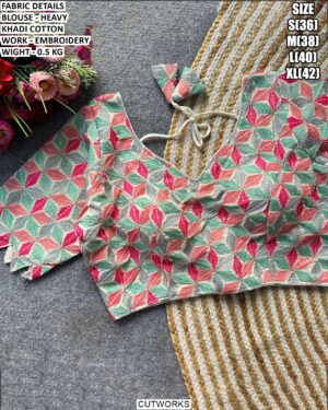 Heavy Khadi Cotton Embroidered Designer Blouse