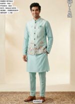 Traditional Silk Kurta Pyjama And Koti Set For Men