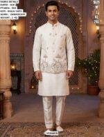 Traditional Silk Kurta Pyjama And Koti Set For Men