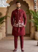 Traditional Silk Kurta Pyjama And Koti Set For Men