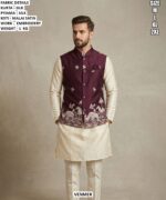 Traditional Silk Kurta Pyjama And Koti Set For Men