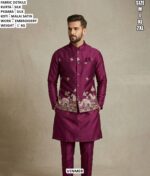 Traditional Silk Kurta Pyjama And Koti Set For Men