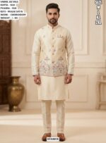 Traditional Silk Kurta Pyjama And Koti Set For Men