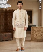 Traditional Silk Kurta Pyjama And Koti Set For Men