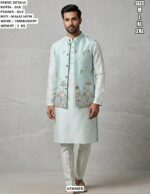 Traditional Silk Kurta Pyjama And Koti Set For Men