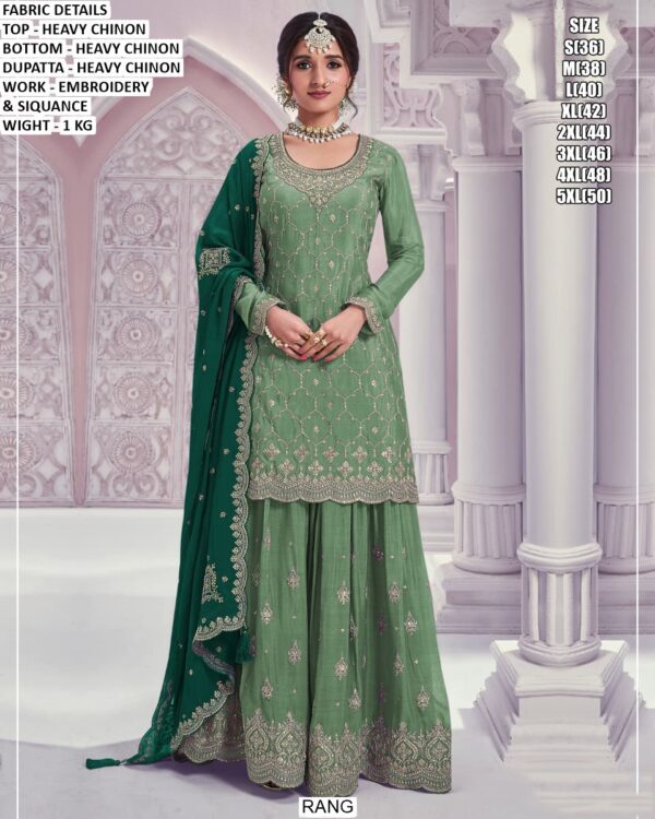 Elegant Heavy Chinon Embroidered Suit Set