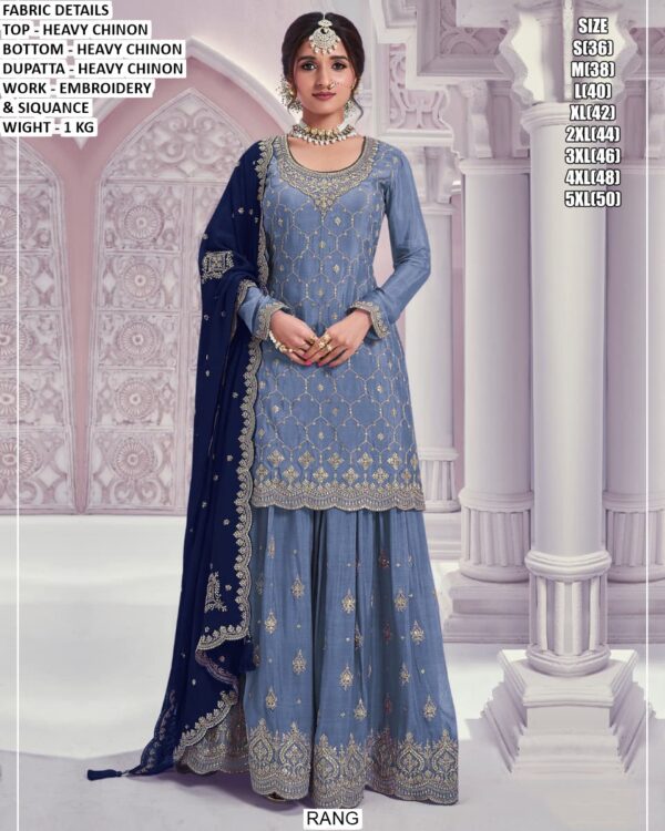 Elegant Heavy Chinon Embroidered Suit Set