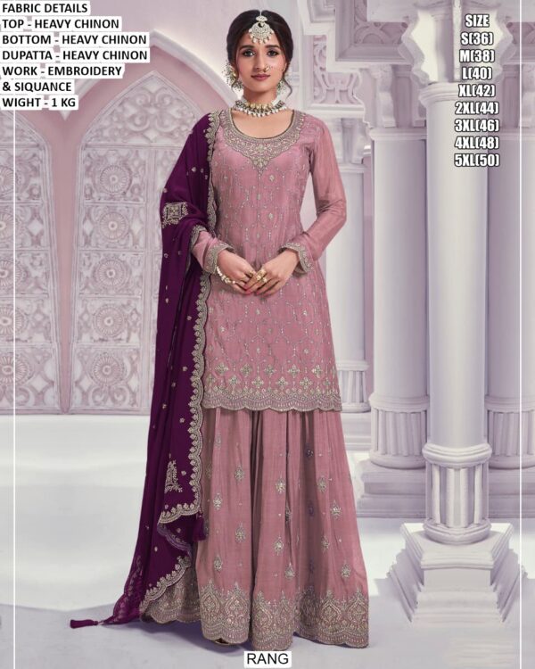 Elegant Heavy Chinon Embroidered Suit Set