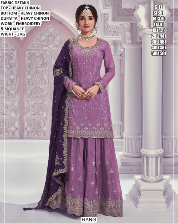 Elegant Heavy Chinon Embroidered Suit Set