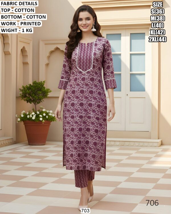 Beautiful Printed Cotton Top Bottom Set For Women