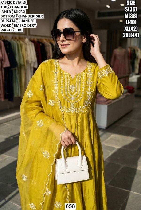 Festive Wear Chanderi Suit Set With Embroidery Work