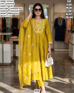 Festive Wear Chanderi Suit Set With Embroidery Work