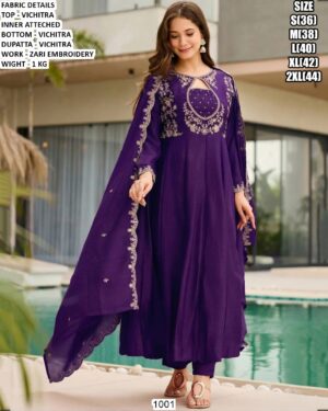 Vichitra Top Bottom Dupatta Set With Zari Embroidery Work