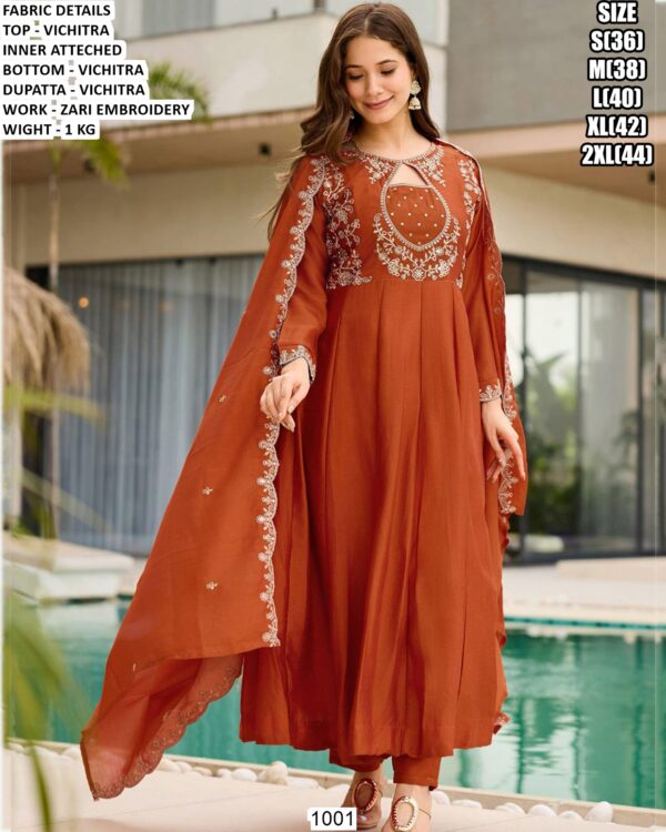 Vichitra Top Bottom Dupatta Set With Zari Embroidery Work