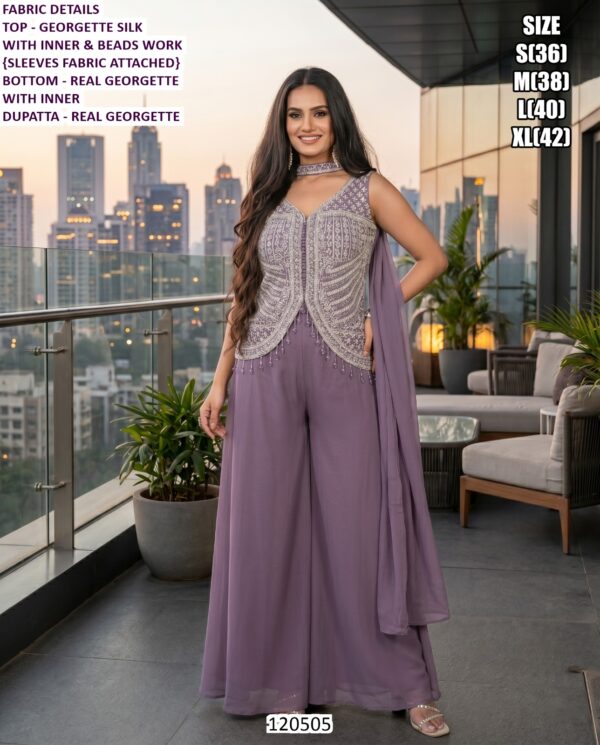 Premium Palazzo Suit Collection With Georgette Silk And Embroidery Work
