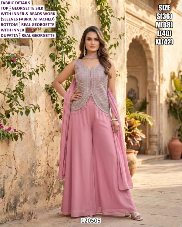Premium Palazzo Suit Collection With Georgette Silk And Embroidery Work