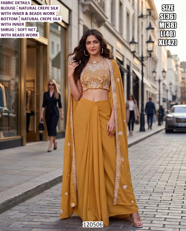 Luxury Palazzo And Draped Skirt Set Collection With Beads Work