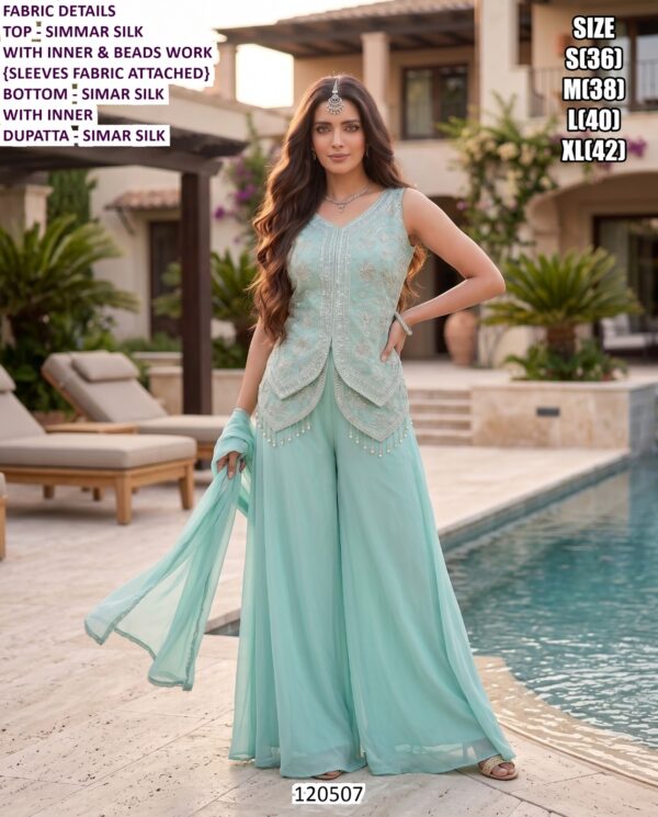 Luxury Palazzo And Draped Skirt Set Collection With Beads Work
