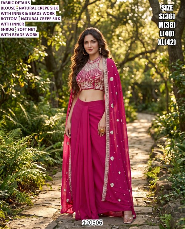 Luxury Palazzo And Draped Skirt Set Collection With Beads Work