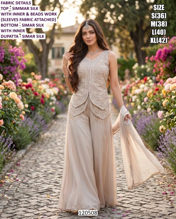 Luxury Palazzo And Draped Skirt Set Collection With Beads Work
