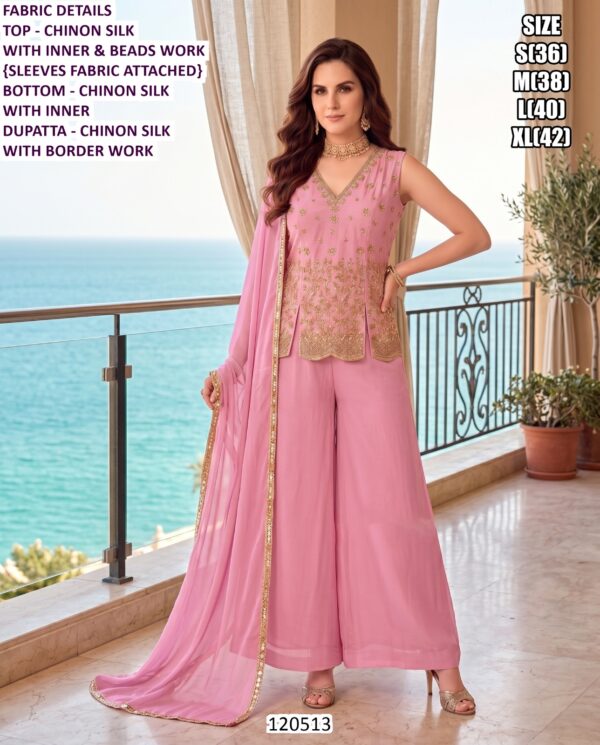 Beautiful Palazzo And Draped Skirt Set Collection With Beads Work