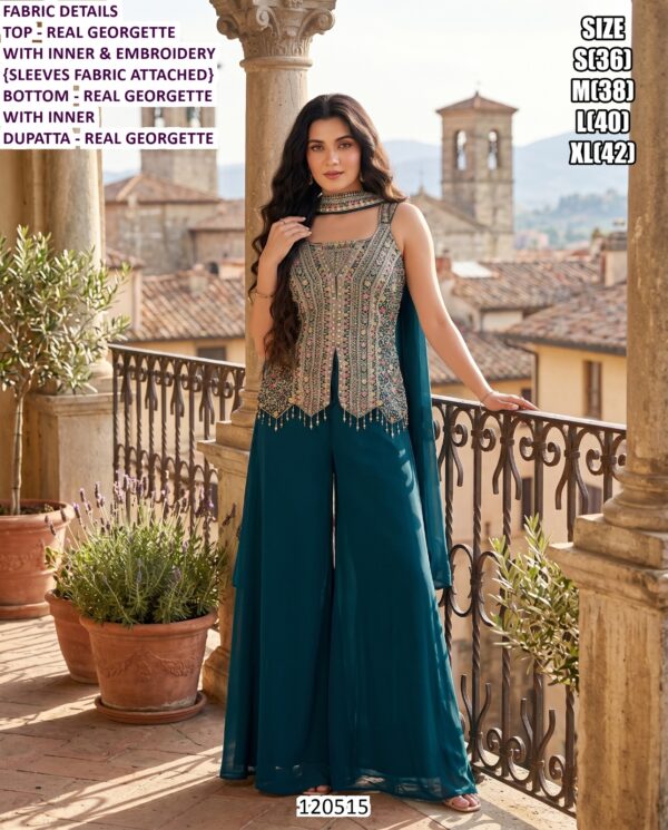 Designer Palazzo Suit Set With Embroidery And Dupatta