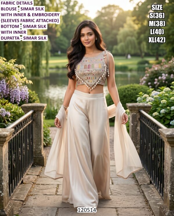 Designer Palazzo Suit Set With Embroidery And Dupatta