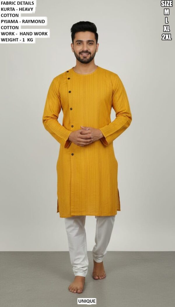Elegant Mens Ethnic Kurta Pyjama With Hand Work