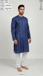 Elegant Mens Ethnic Kurta Pyjama With Hand Work