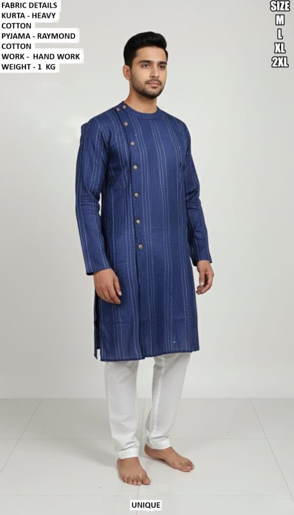 Elegant Mens Ethnic Kurta Pyjama With Hand Work