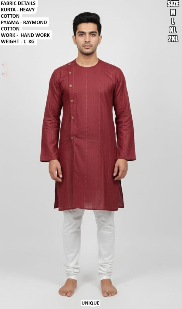 Elegant Mens Ethnic Kurta Pyjama With Hand Work