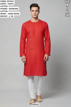 Elegant Mens Ethnic Kurta Pyjama With Hand Work