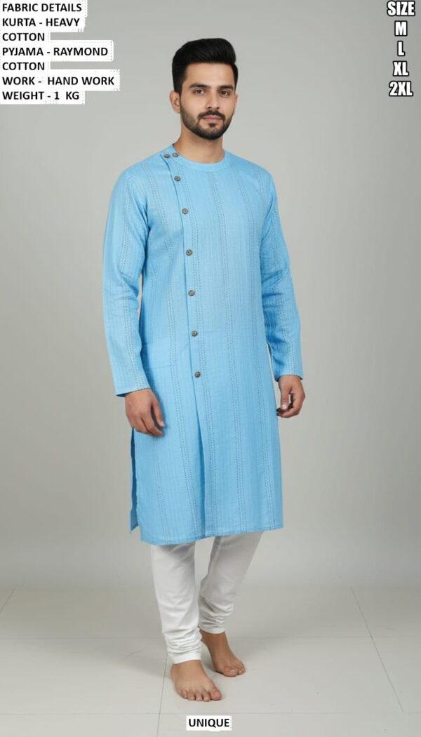 Elegant Mens Ethnic Kurta Pyjama With Hand Work