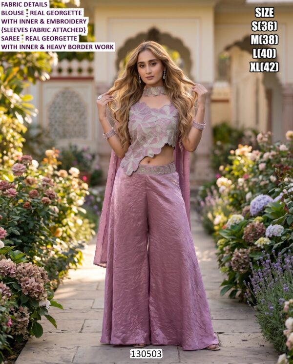 Premium Real Georgette Designer Saree And Palazzo Set Collection
