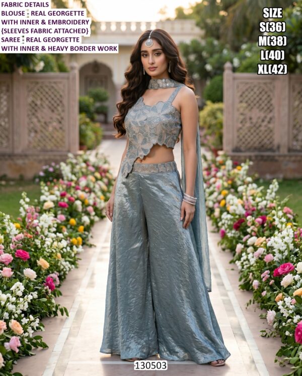 Premium Real Georgette Designer Saree And Palazzo Set Collection
