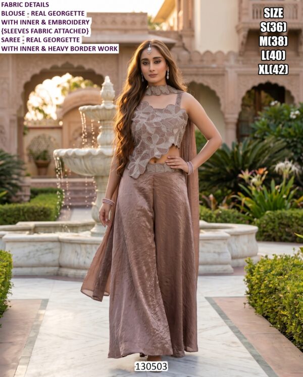 Premium Real Georgette Designer Saree And Palazzo Set Collection