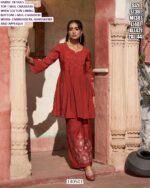 Mul Chanderi Top Bottom Set With Embroidery Handwork