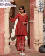 Mul Chanderi Top Bottom Set With Embroidery Handwork