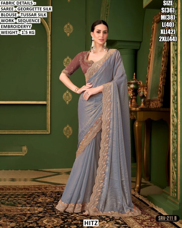 Elegant Saree With Tussar Silk Blouse