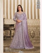 Foil Satin Lehenga Saree With Beads And Sequins Highlighted With Aari Work