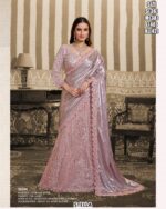 Foil Satin Lehenga Saree With Beads And Sequins Highlighted With Aari Work