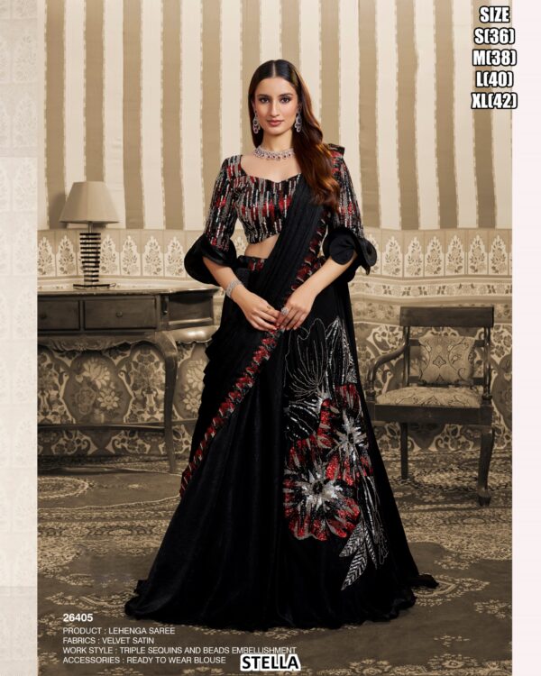 Foil Satin Lehenga Saree With Beads And Sequins Highlighted With Aari Work