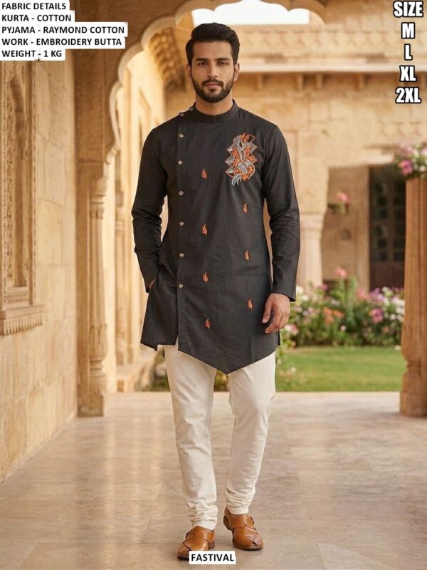 Cotton Kurta Pajama With Embroidery Butta