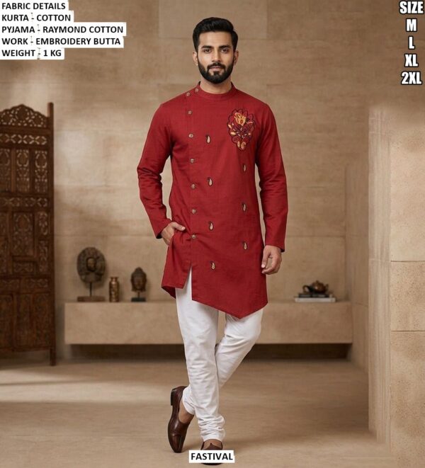 Cotton Kurta Pajama With Embroidery Butta