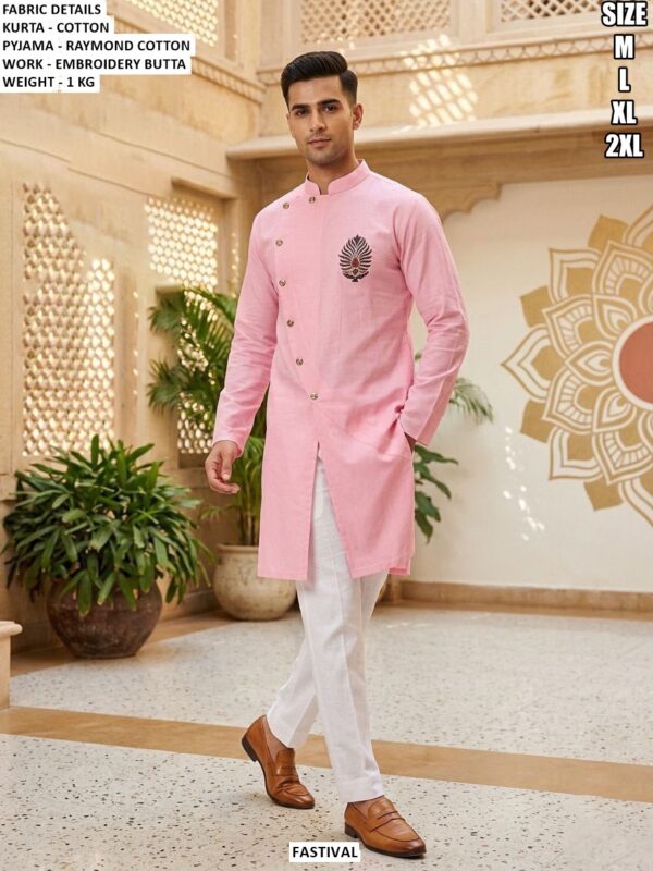 Cotton Kurta Pajama With Embroidery Butta