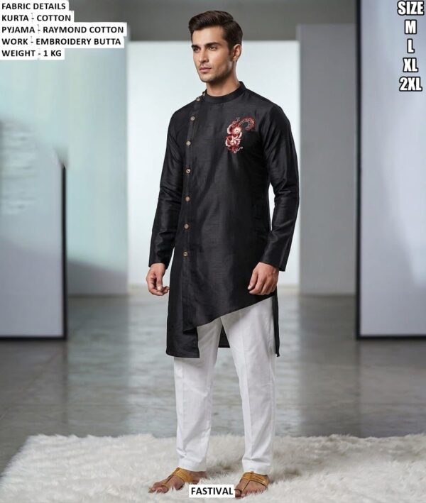 Cotton Kurta Pajama With Embroidery Butta