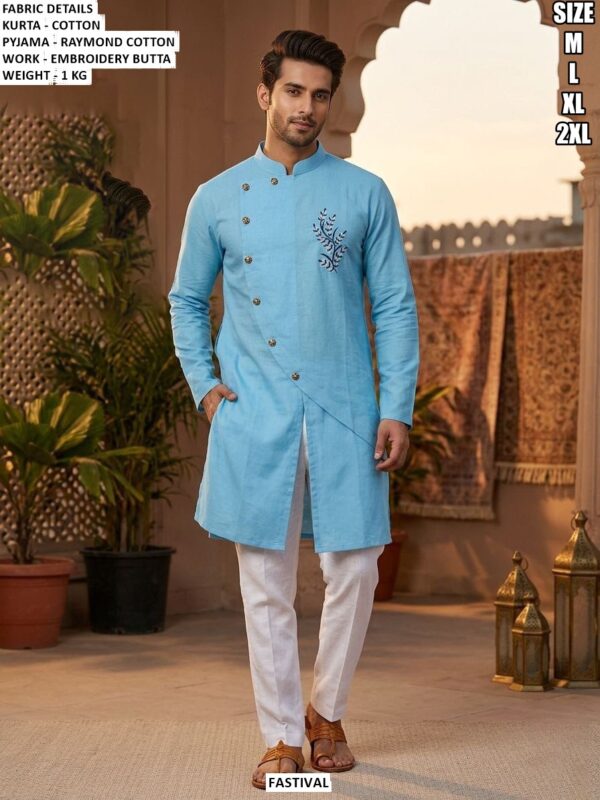 Cotton Kurta Pajama With Embroidery Butta