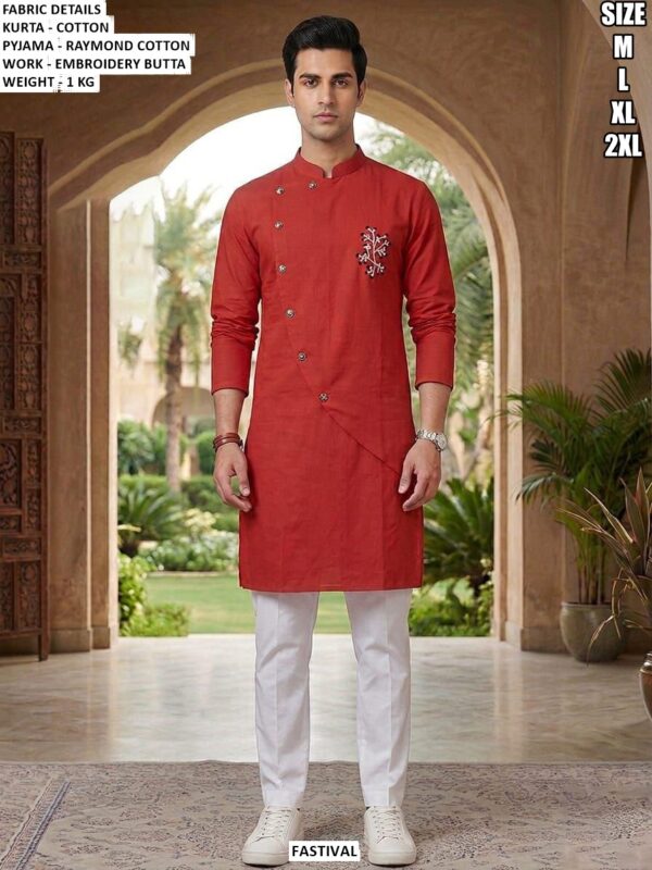 Cotton Kurta Pajama With Embroidery Butta