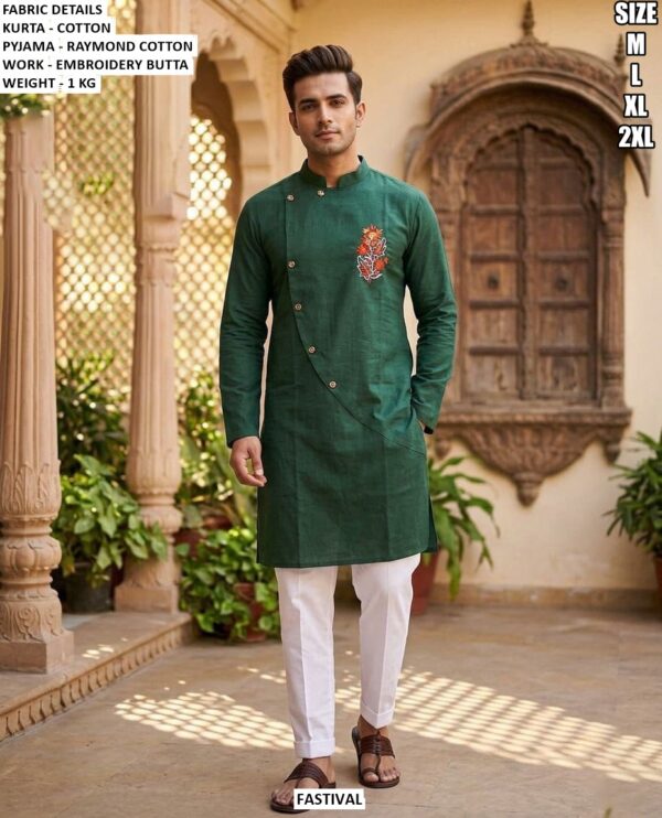 Cotton Kurta Pajama With Embroidery Butta